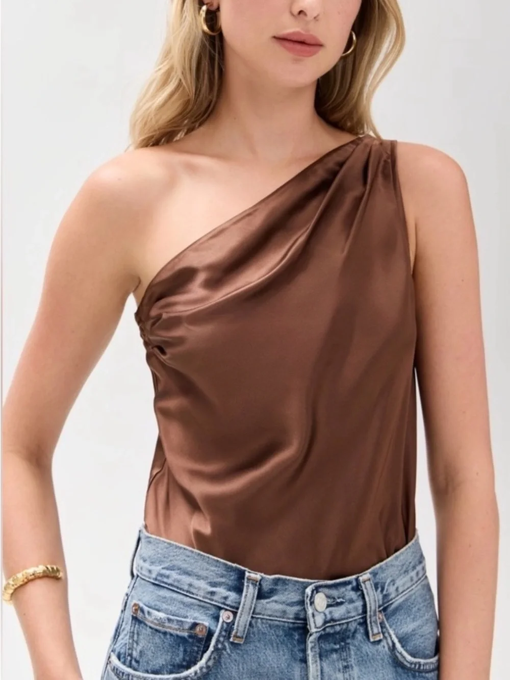 Camo NYC Darby One Shoulder Silk Bodysuit